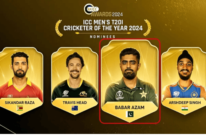 بابر اعظم 2024 کے آئی سی سی ٹی ٹوئنٹی کرکٹر آف دی ایئر ایوارڈ کے لیے نامزد، ارشدیپ سنگھ، ٹریوس ہیڈ اور سکندر رضا کے ساتھ۔