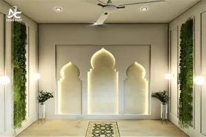 نماز کے کمرے میں سبز پودے اور درخت