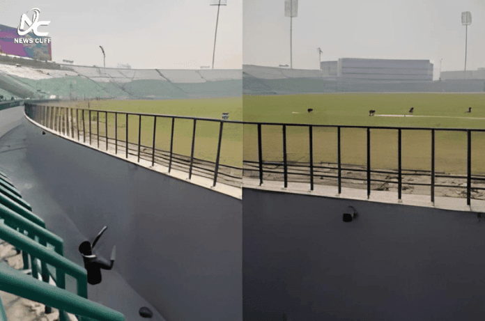 قذافی اسٹیڈیم میں خندق کی تعمیر