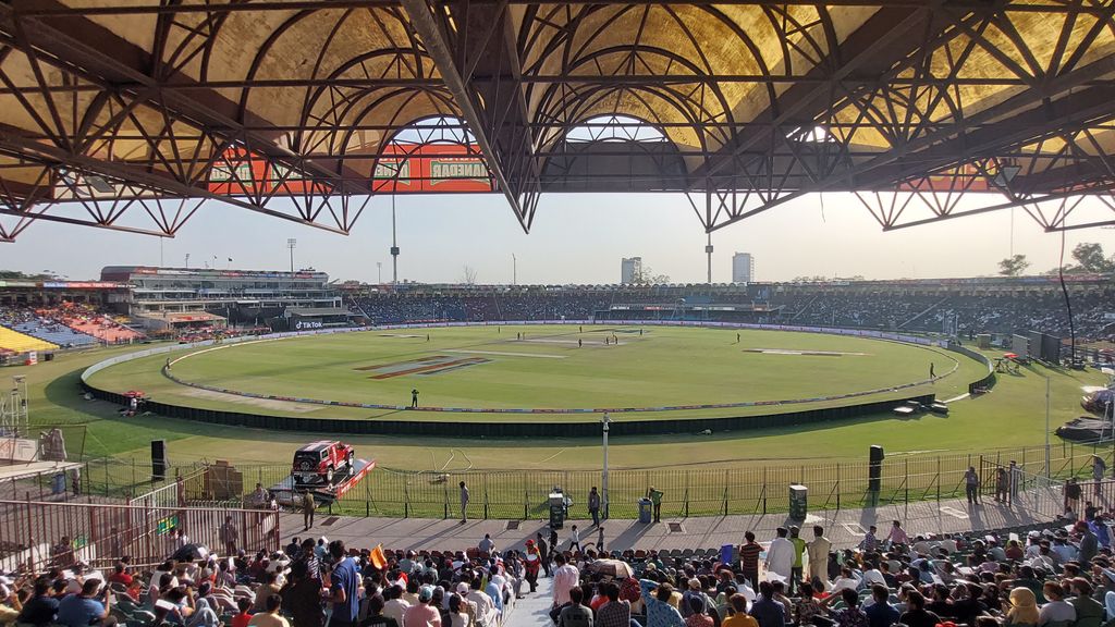 Gaddafi Stadium in Lahore during the 2022 Pakistan-Australia ODI, shown in a file photograph. This is not the tri-series final.