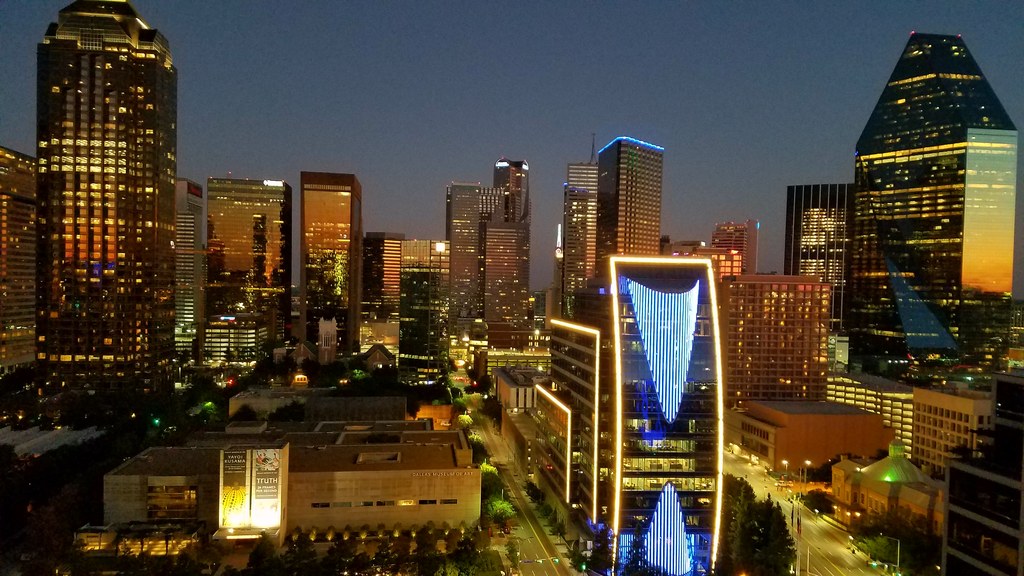 The Dallas skyline and Arts District at night in Texas, the city that hosted the Pak-US Tech Connect 2026 conference
