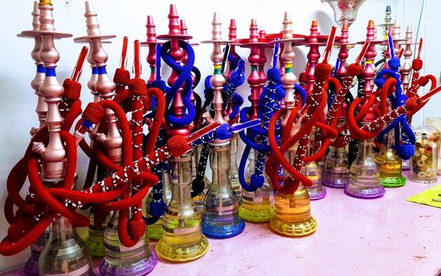 Colourful shisha pipes lined up at a hookah lounge, as Islamabad orders all shisha cafes in the capital to close from October 14