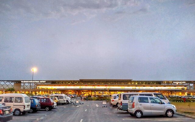 Front view of Islamabad International Airport, where a low-level wind shear alert system will be installed within six months