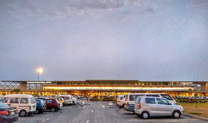 Front view of Islamabad International Airport, where a low-level wind shear alert system will be installed within six months