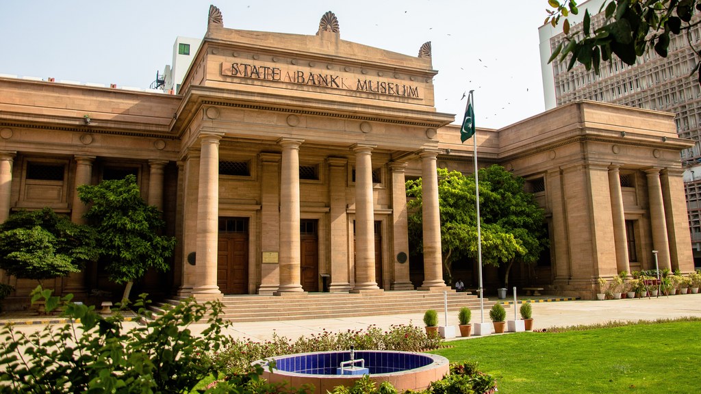 The historic State Bank building in Karachi, now the State Bank Museum, with the State Bank of Pakistan headquarters behind it — SBP data shows foreign investors put $188 million into Pakistan’s treasury bills and Pakistan Investment Bonds in the first nine days of October, led by the UAE