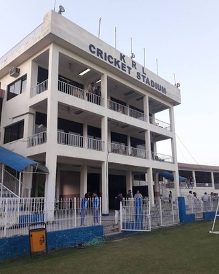 The pavilion of the KRL Cricket Stadium in Rawalpindi, the venue of the President's Trophy match between PTV and KRL