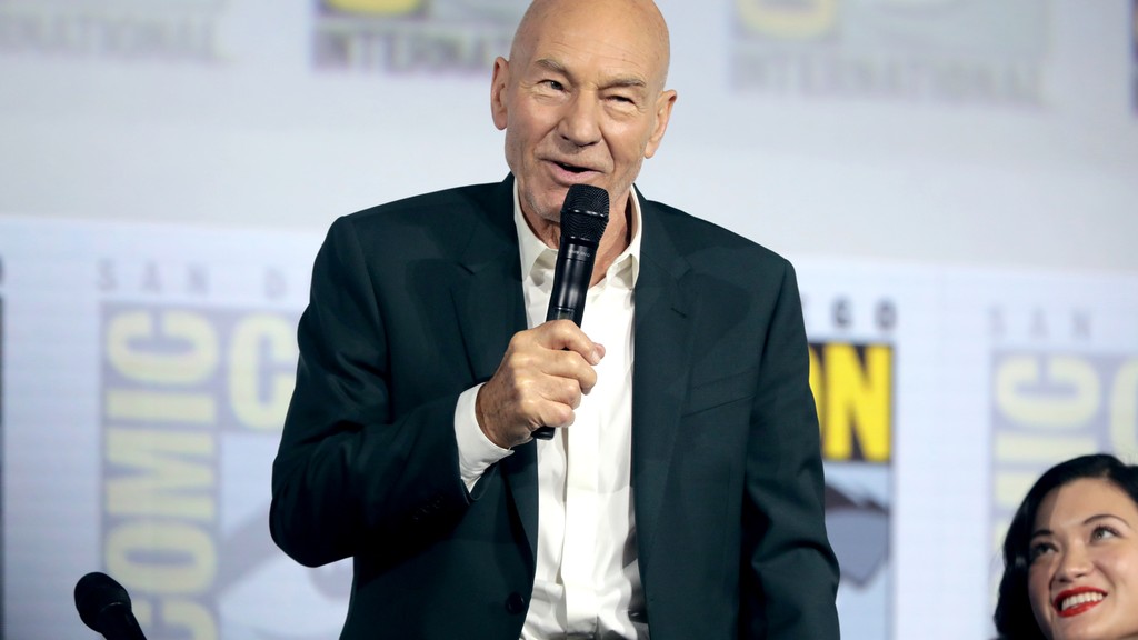 Sir Patrick Stewart speaking at San Diego Comic-Con in 2019, shown in a file photograph.