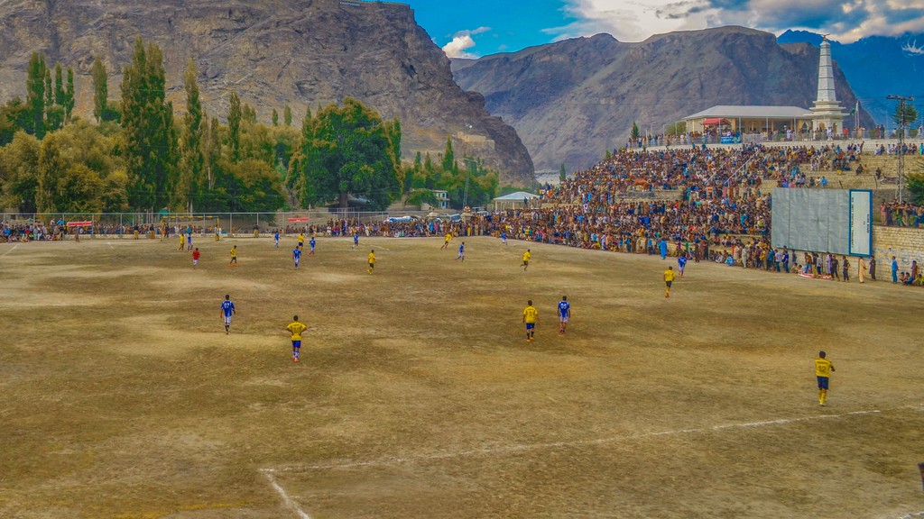 Football match in progress on a ground in Skardu, Pakistan — file photo.