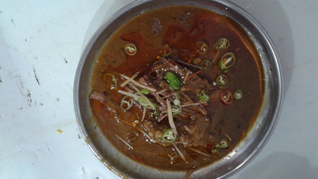 A bowl of beef nihari with thick gravy, the slow-cooked dish prepared at home using this recipe