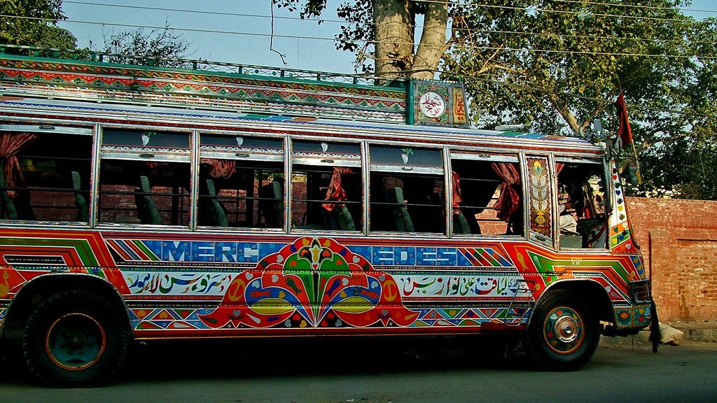 A decorated passenger bus in Lahore, Pakistan, shown in a file photograph.