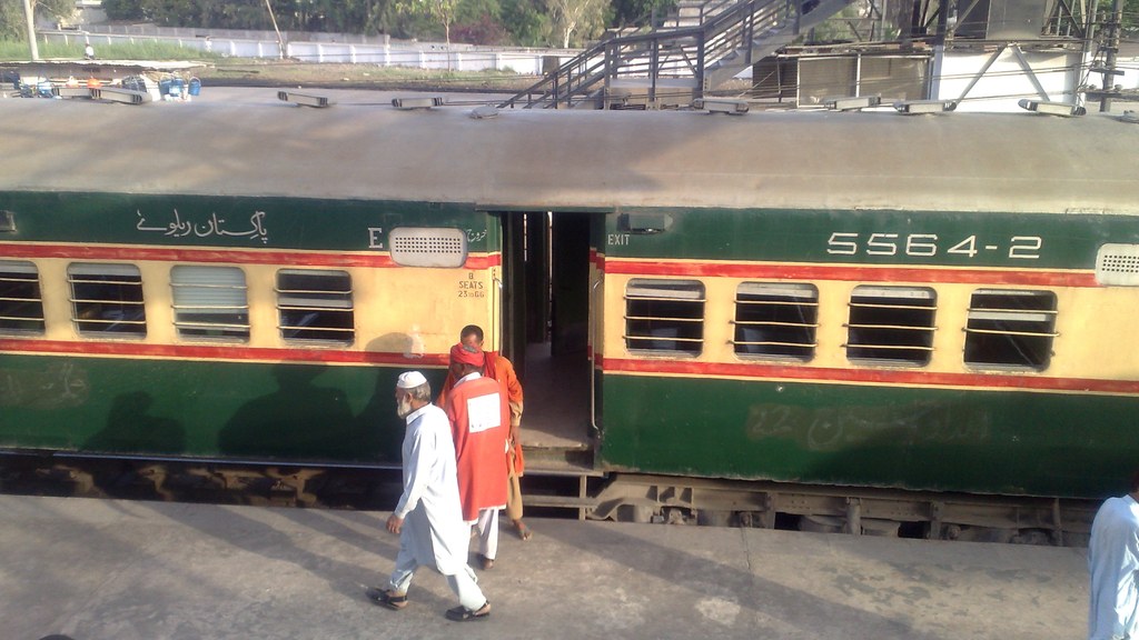 A Pakistan Railways passenger train at a platform
