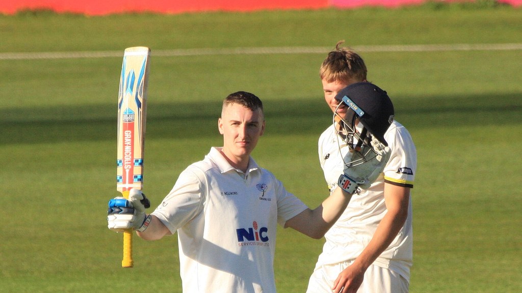 England captain Harry Brook raising his bat after scoring a century