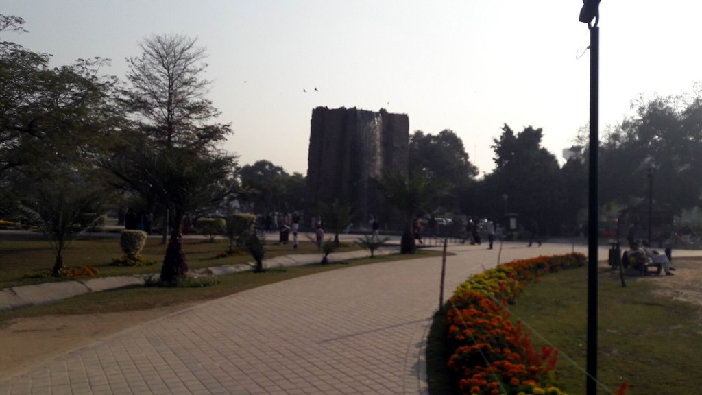 Jilani Park in Lahore, with its waterfall, paved paths and flower beds, where a two-day food gala was held to mark World Food Day