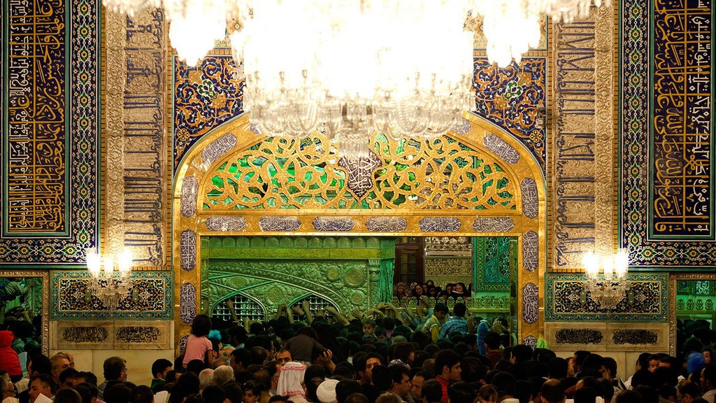 Pilgrims inside the Imam Reza shrine in Mashhad, Iran