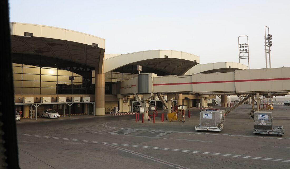 Terminal building and jet bridge at King Khalid International Airport in Riyadh, Saudi Arabia, the airport hit in a fresh attack that killed a Pakistani resident