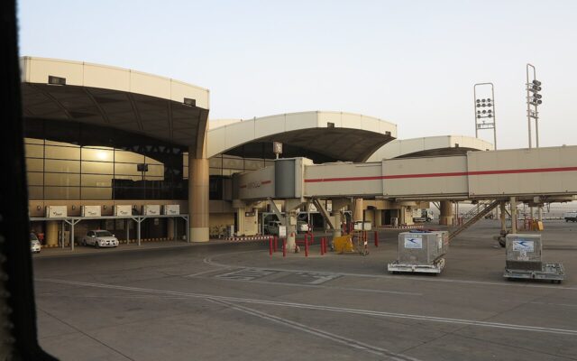 Terminal building and jet bridge at King Khalid International Airport in Riyadh, Saudi Arabia, the airport hit in a fresh attack that killed a Pakistani resident