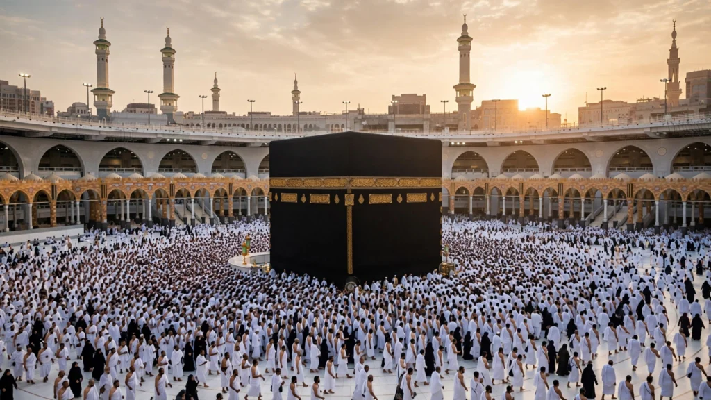 Pilgrims gathered around the Kaaba in Makkah during Hajj
